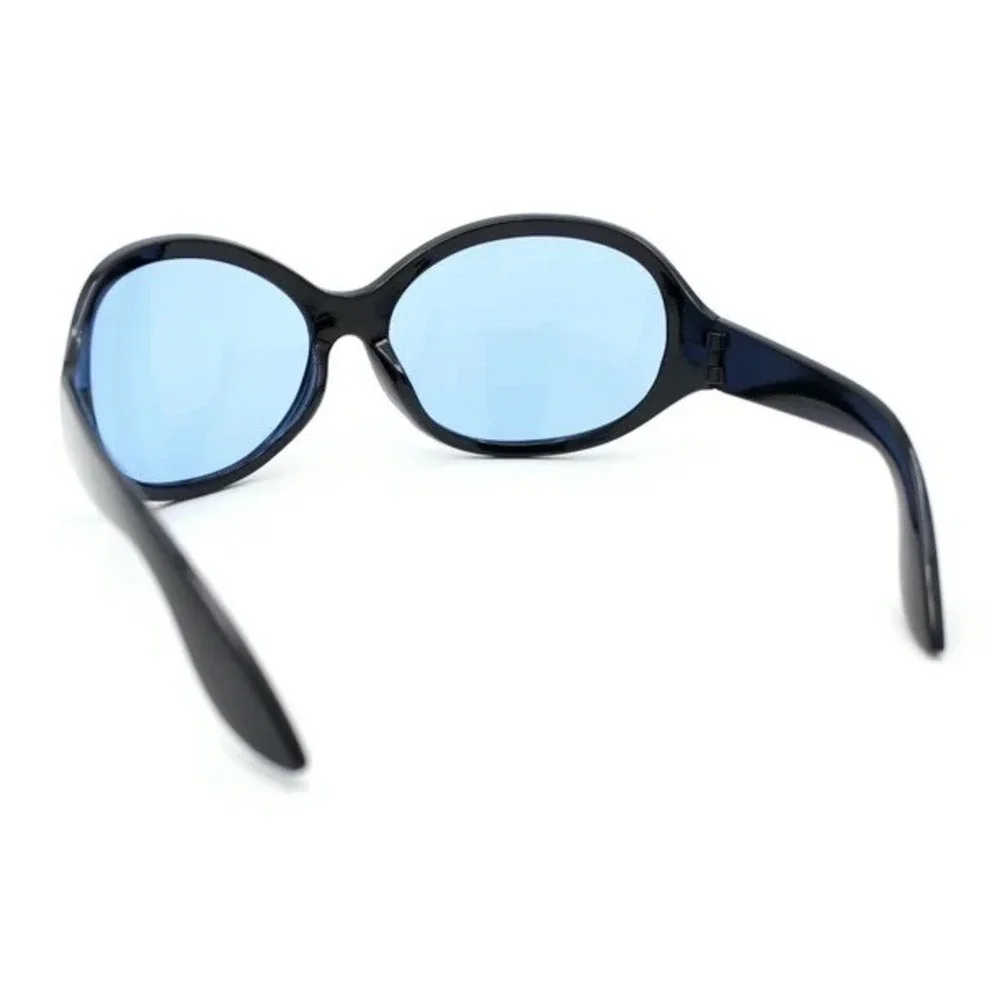 Men's Oversized Black Frame Blue Lens Butterfly Sunglasses UV Protection Fashion